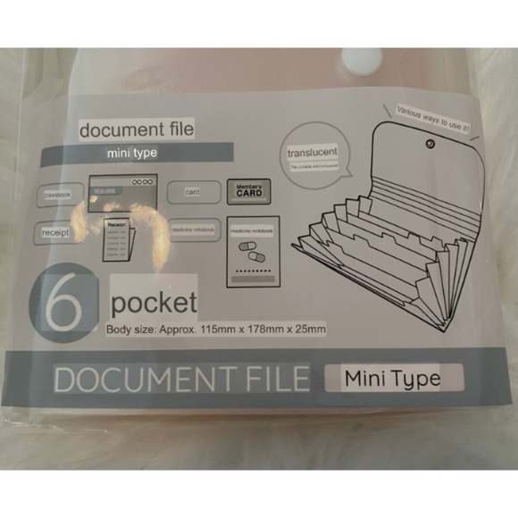 6-Pocket Document File with Index Sticker Paper. Mini Type. Translucent. Pink. - Picture 8 of 9